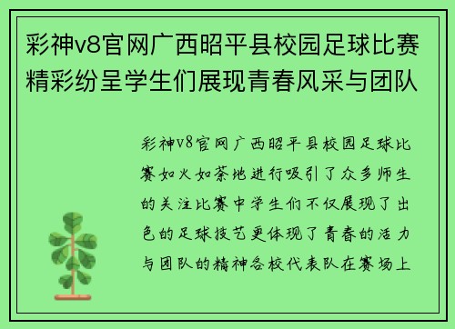 彩神v8官网广西昭平县校园足球比赛精彩纷呈学生们展现青春风采与团队精神