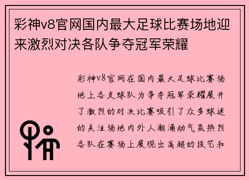 彩神v8官网国内最大足球比赛场地迎来激烈对决各队争夺冠军荣耀